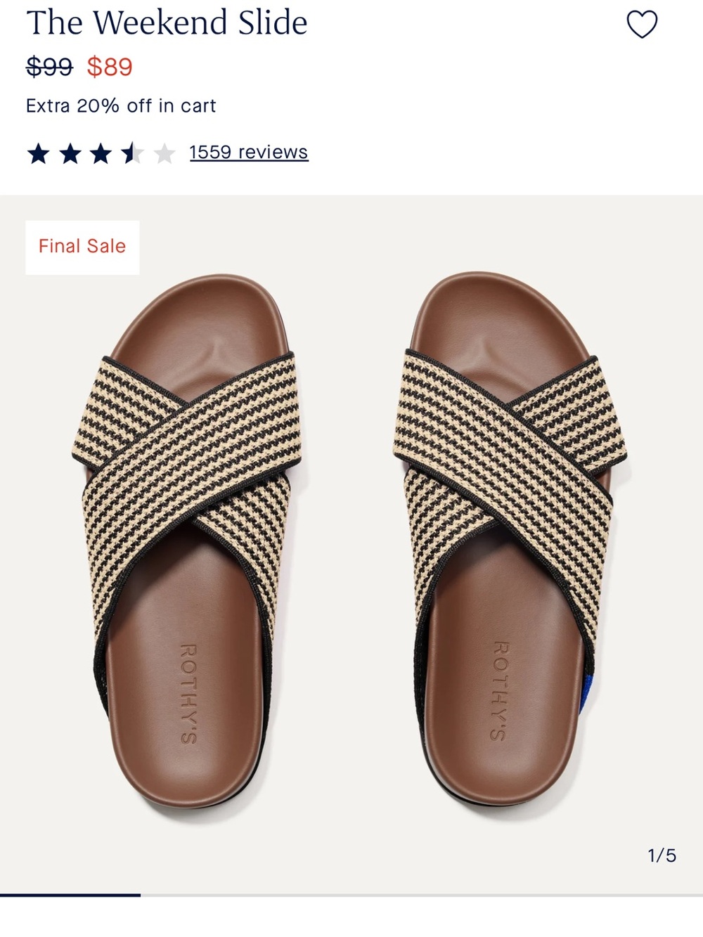 Rothy's The Weekend Slide — Black and Tan Crisscross Sandals